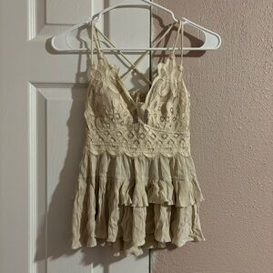 Zenana top with cream lace ruffles, size M
